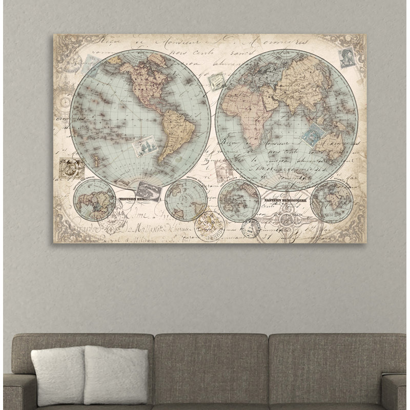 « world map », reproduction de peinture à l’acrylique sur toile tendue, 10 po x 15 po