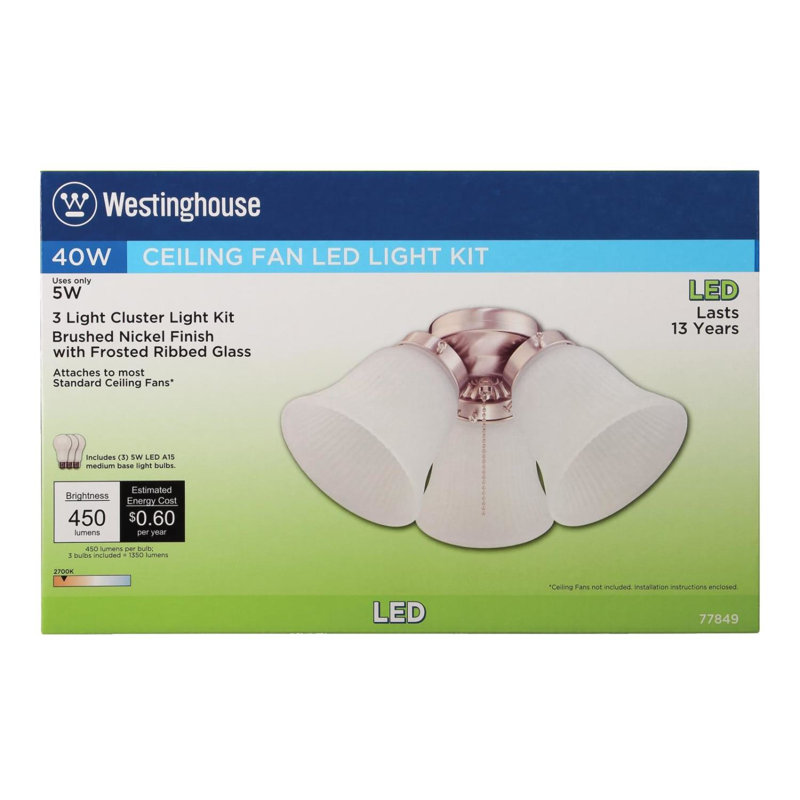 12.75'' 3 - Light Branched Ceiling Fan Light Kit, Brushed Nickel