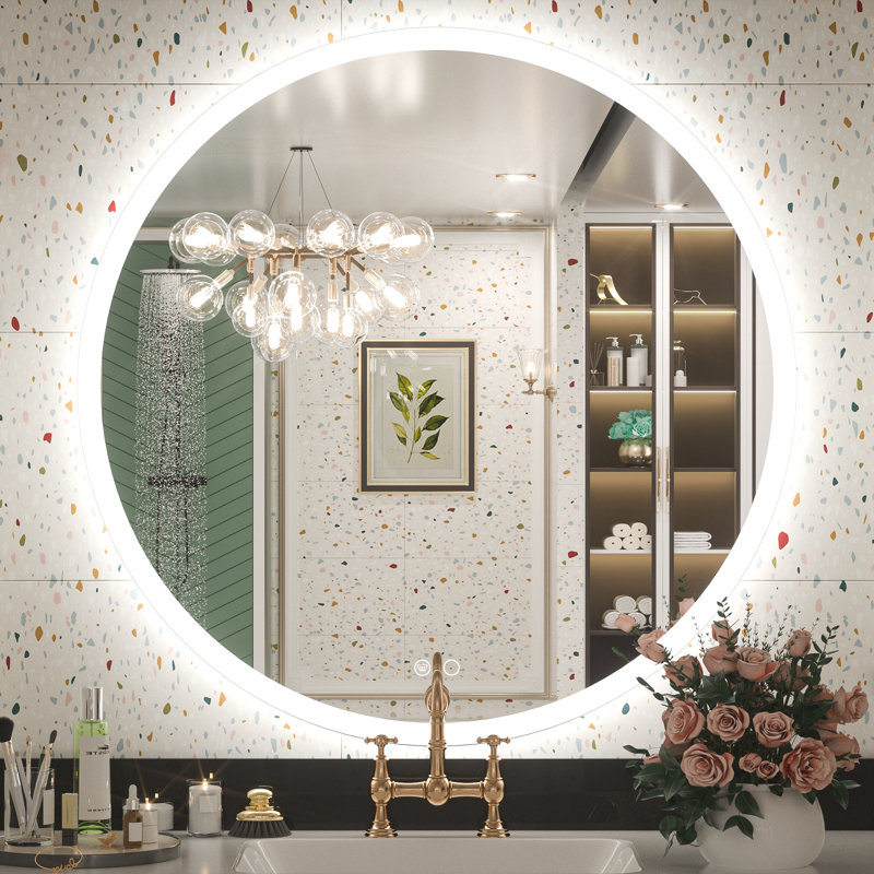 Round Dimmable Anti-Fog LED Vanity Mirror, 36" x 36"