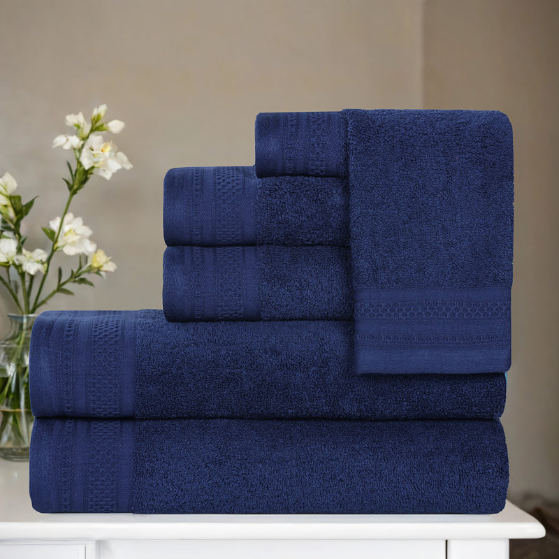 Ensemble de serviettes 6 pièces en coton gaufré Honeycomb, Pivoine bleu marine