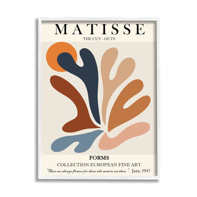 Matisse Abstract Cut Out Forms Traditional Painting White Framed Giclee Texturized Art by Ros Ruseva