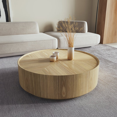 Table basse ronde avec 2 tiroirs de rangement et base robuste