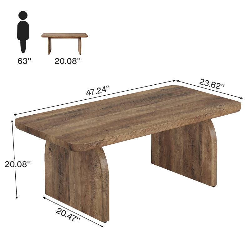47-Inch Wood Coffee Table, Rectangular Center Table for Living Room, Brown