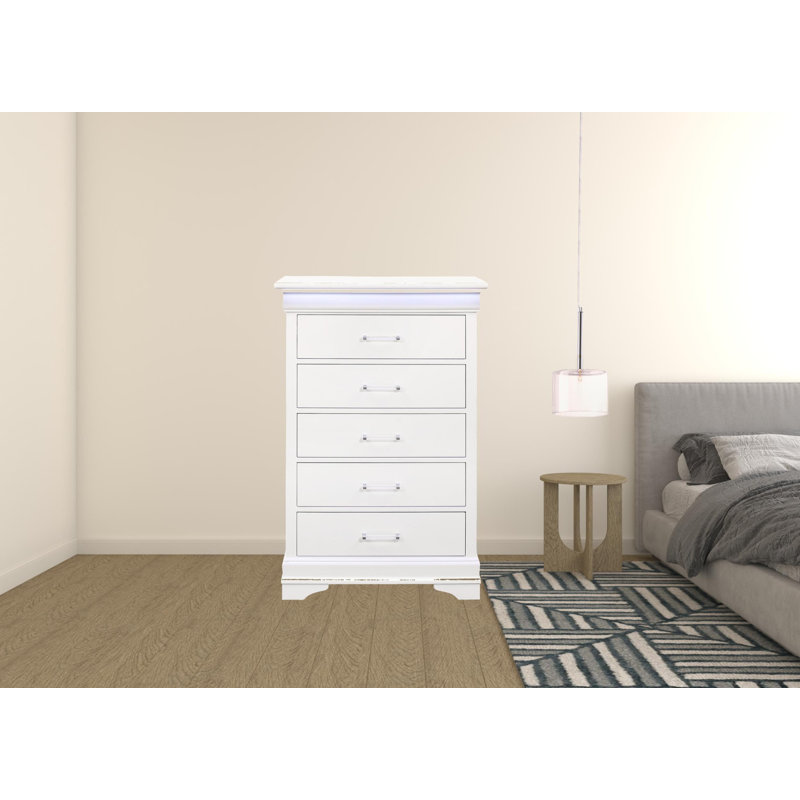 Commode 5 tiroirs Creshawn, Blanc