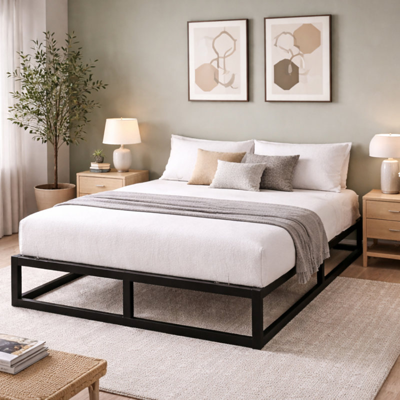 Maise Metal Bed frame Modern Design Easy Assembly Anti Slip For Mattress, Kingsize (5')
