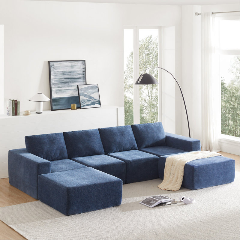 Luxurious Modular Sectional Sofa For Versatile Living Spaces, Enhancing Comfort And Style, Navy Chenille