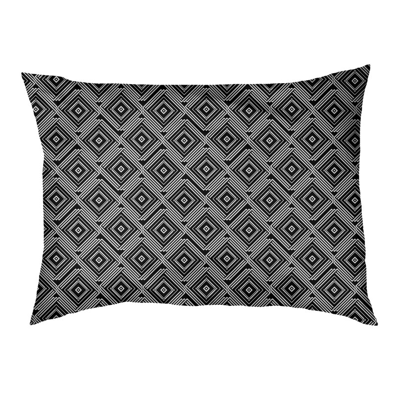 Coussin extérieur à labyrinthe carré Byrge, Très grand (l 52 po x P 42 po x H 17 po), Noir / Blanc
