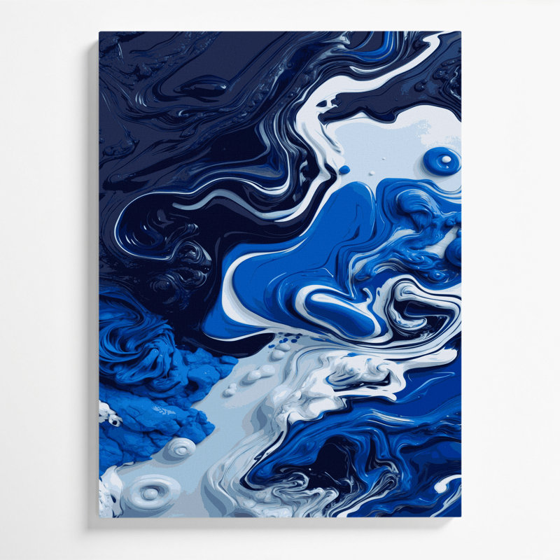 Abstrait art fluide sur toile bleue 6, H 24 po x l 20 po