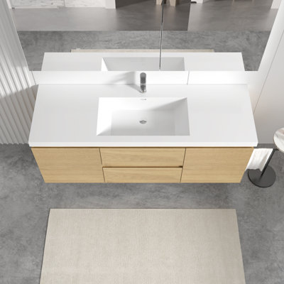 Meuble-lavabo flottant simple 60 po avec lavabo à surface solide Raewyn