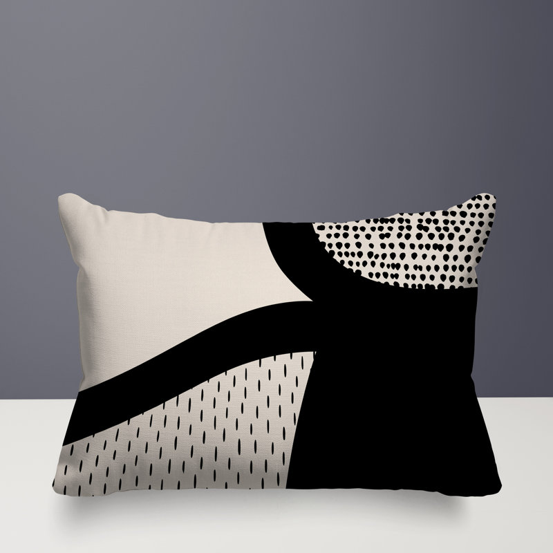 Coussin lombaire réversible intérieur / extérieur Vikka, H 14 po x l 20 po, Blanc cassé / noir