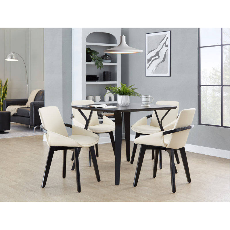 Chaise en bambou noir et similicuir crème, Crème