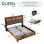 Grand lit avec 2 tiroirs de rangement et tête de lit tapissier, cadre de lit plateforme avec lumières à DEL et station de charge, brun rustique-1506822097-1506822103