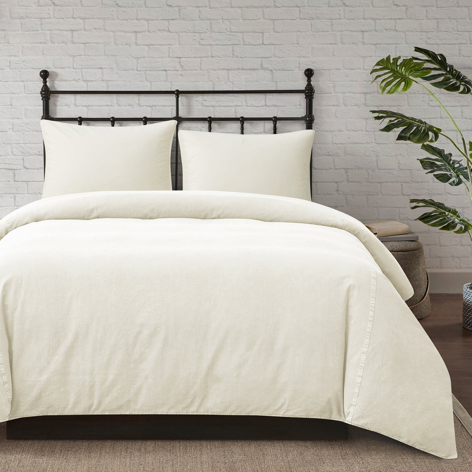 Cotton Canvas Stonewashed Duvet Cover Set, King Duvet Cover + 2 Sham Pillows, Natural