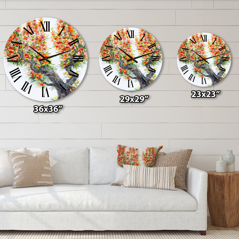 Floraison d'un vieil arbre au printemps II - Horloge murale traditionnelle, Moyenne