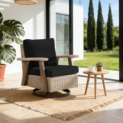 Chaise de patio pivotante à 360 ° en résine tressée tissée à la main toutes saisons avec coussin en oléfine à haute résilience - idéale pour les espaces extérieurs