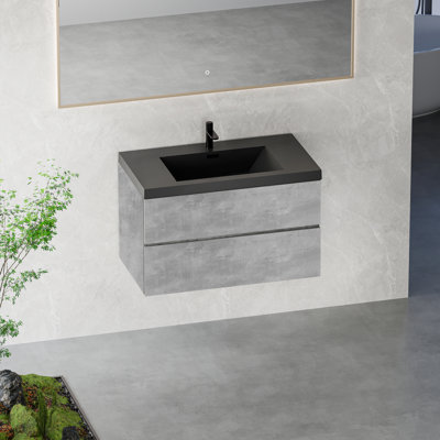 36 po Meuble-lavabo flottant avec lavabo à quartz noir