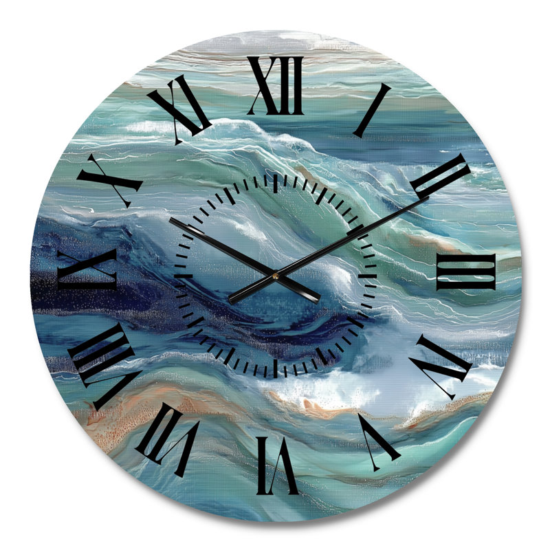 Horloge murale ronde en métal à motif nautique, inspirée d'une rivière liquide abstraite verte, Médium