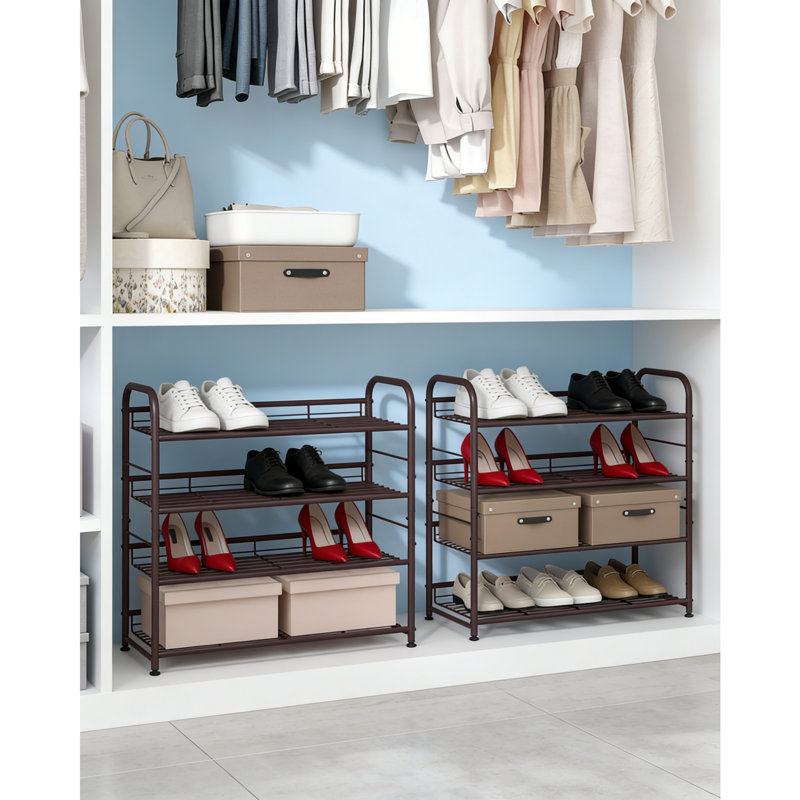Stackable 4-Tier Metal Shoe Rack, Slanted Shelves, 16 Pairs, Bronze