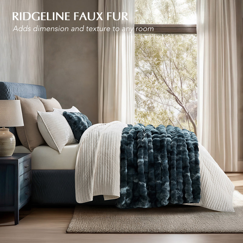 Ridgeline Faux Fur Throw Blanket, 80" L x 60" W, Deep Indigo Marble