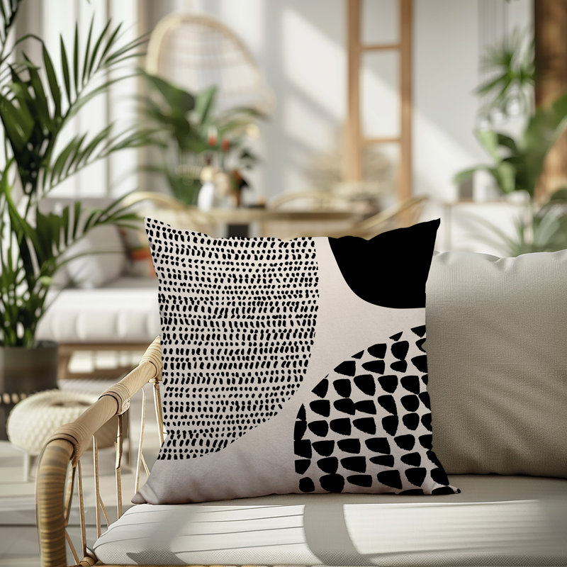 Coussin carré intérieur / extérieur pia, H 15 po x l 15 po, Blanc cassé / noir