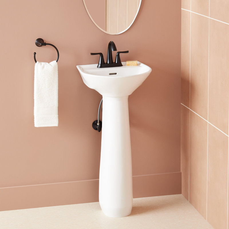 17" Lanken 34" Tall White Porcelain Irregular Pedestal Bathroom Sink with Overflow, 4" Centers