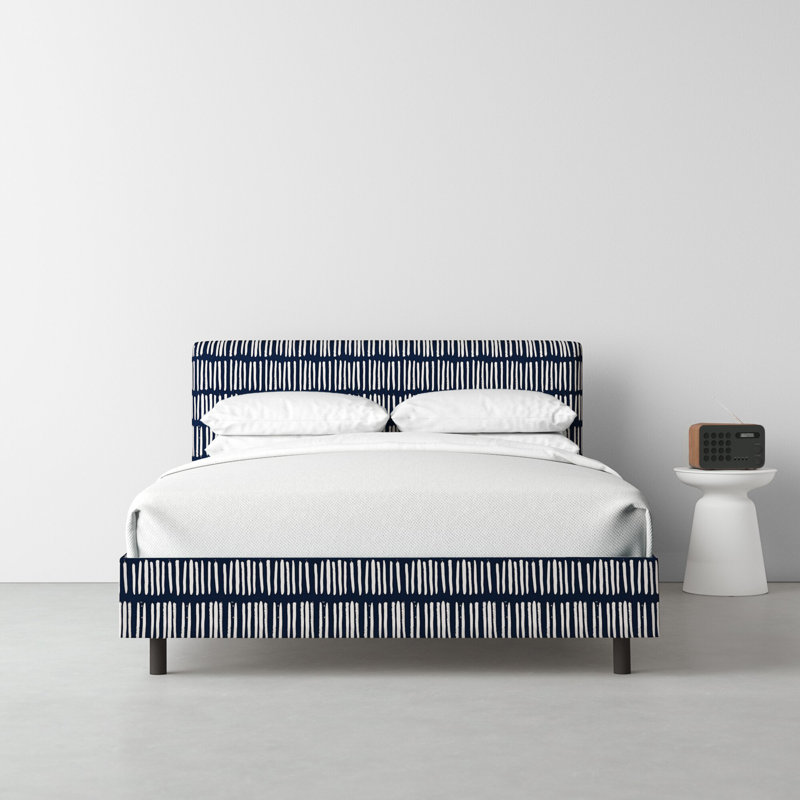 Lazlo Upholstered Platform Bed, California King, Striped, Dash Navy