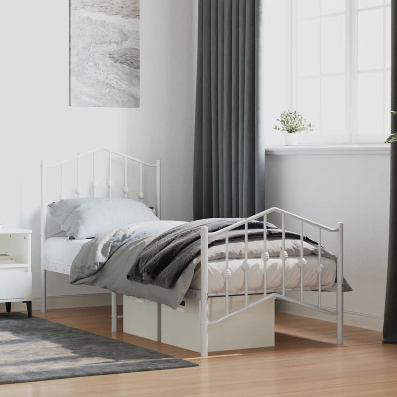 Afrin Metal Bed, White, European Single (90 x 200cm)