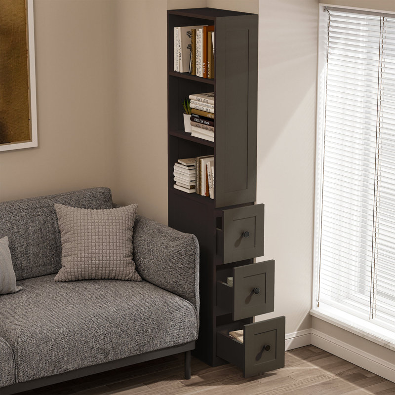 Armoire de rangement pour salle de bain haute et mince avec 3 tablettes réglables, Noir
