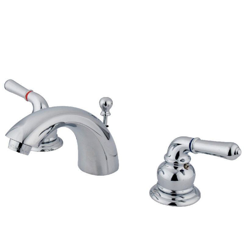 Kingston Brass Two-Handle 3-Hole Deck Mount Mini-Widespread Bathroom Faucet with Brass Pop-Up, Polished Chrome