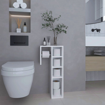 Freestanding Toilet Paper Cabinet With Slim Vertical Design And Storage Compartment, White