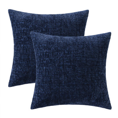 Decorative Throw Pillow Covers 18X18 Pack Of 2 Navy Blue Couch Pillow Covers Soft Cozy Textured Chenille Pillowcases For Home Decor Sofa Living Room Cushion Bedroom