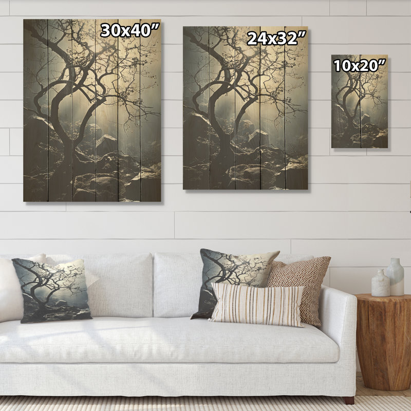 Mystic Tree Symphony - Art mural sur bois de pin naturel, H 20 po x l 10 po