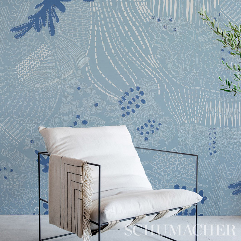 Schumacher x Clements Ribeiro Haven Wallpaper, Teal/Navy