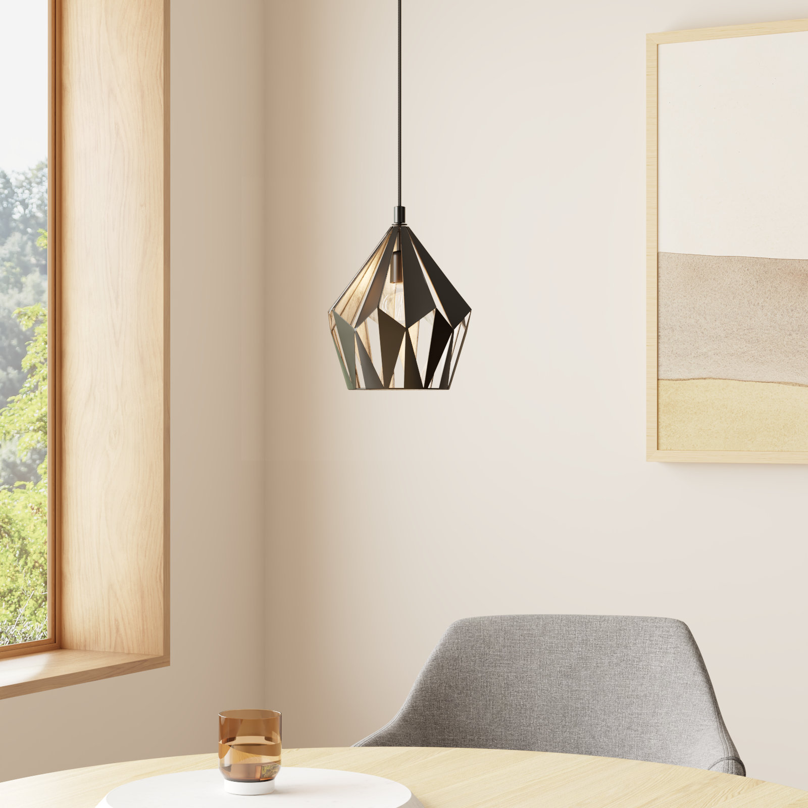 Hendry Single Light Metal Pendant, Black/Silver, 72" H x 7.25" W x 7.25" D