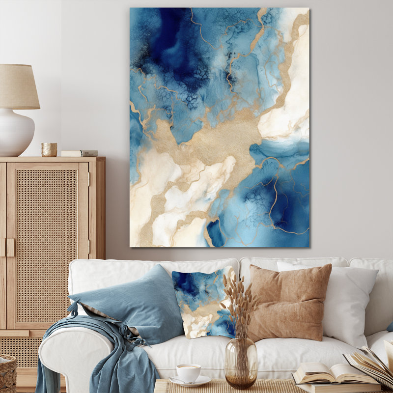 «Blue and Gold Marble Clouds», reproduction d'art sur toile encadrée, H 32 po x l 24 po x P 1 po, Toile tendue