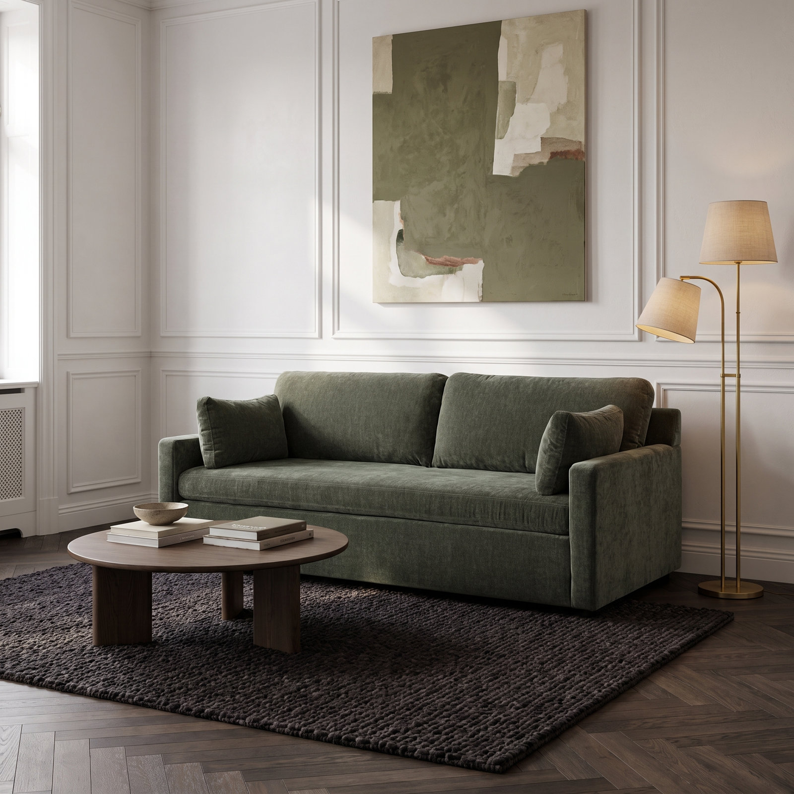 Dannie 84'' Upholstered Sofa, Forest Performance Chenille