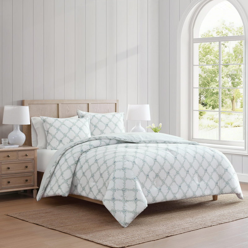 Ensemble d'édredon réversible en coton Martha Stewart, Édredon pour lit simple TG + 1 taie décorative