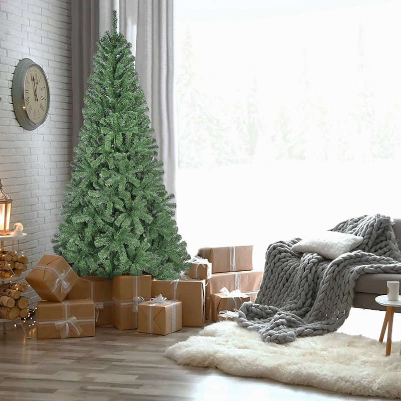 Arbre de Noël artificiel 7 pi avec 774 pointes en PVC, structure à charnières et support en métal - Arbre de Noël vert pour décoration de bureau, d'appartement ou de fête