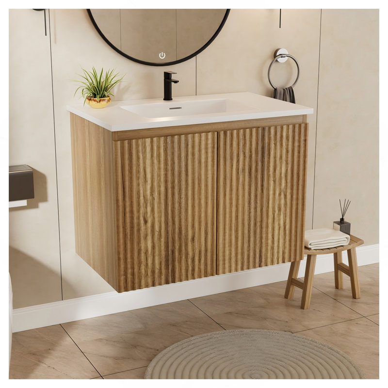 Armoire murale pliante en chêne 24 pouces Gloden - Installation brevetée en 1 minute, peu encombrante et facile à assembler, style moderne