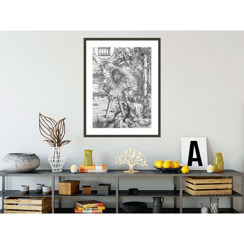 Scène de l'Apocalypse Saint-Jean dévorant le livre, édition Latine par Albrecht Dürer, impression giclée encadrée