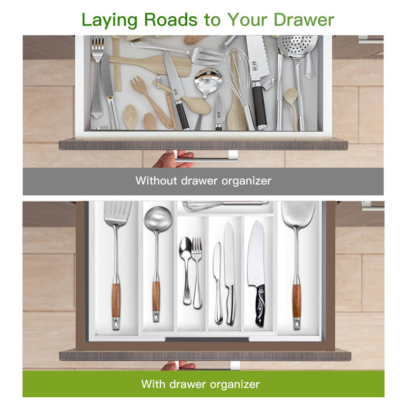 White Bamboo Adjustable Expandable Drawer Organizer