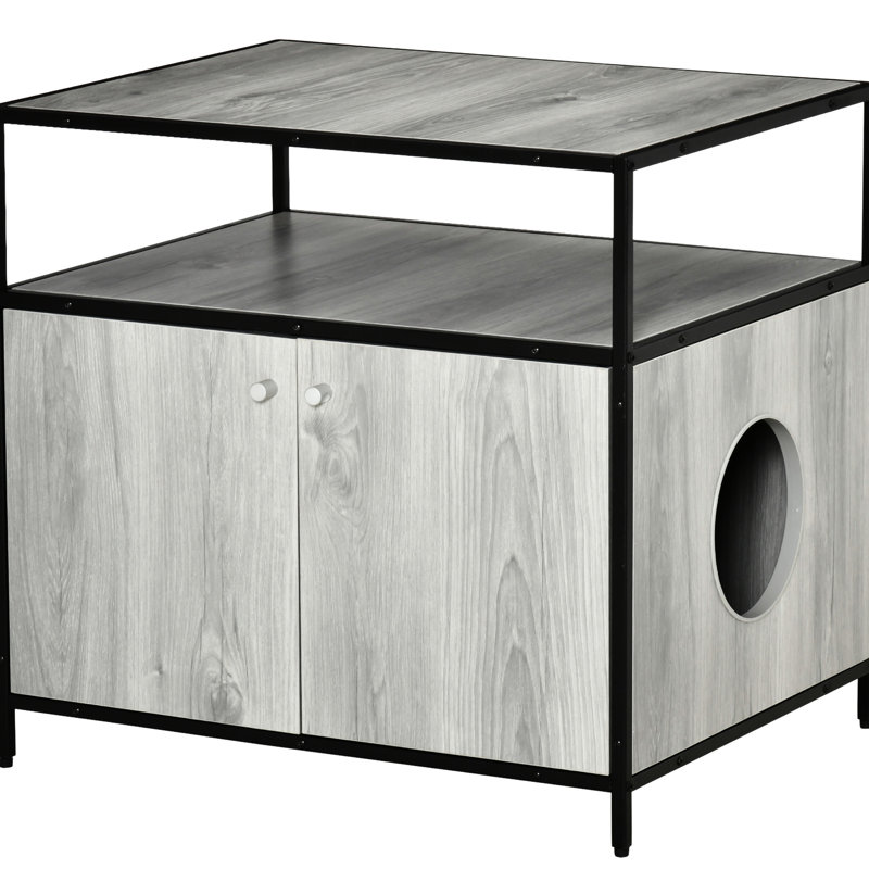 Enceinte de litière pour chat gris - Gardez votre maison propre et heureuse avec le rangement caché de la salle de bain en gris. Espace. Store Mag magazines Plants