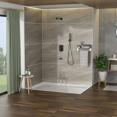 Shower System with Waterfall Tub Spout,10" Wall Mounted Square Shower System with Rough-in Valve, Oil Rubber Bronze