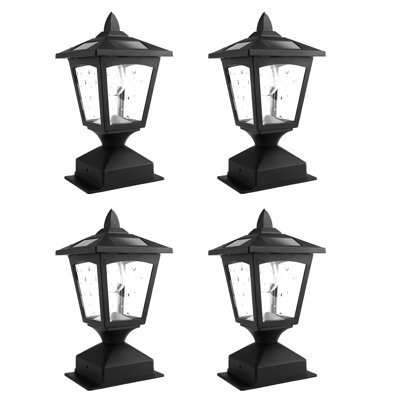 Lampadaire solaire à culot solaire avec marche / arrêt automatique - Éclairage extérieur imperméable Ip65 pour terrasse, clôture, patio (poteaux en bois / vinyle 4 x 4/5 x 5/6 x 6) - 6000k / 3000k, 12h d'autonomie - paquet de 4, noir