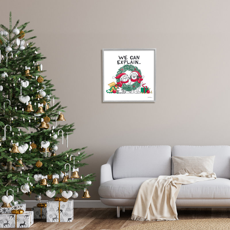 «Cat & Dog Christmas Humor On Wood» par Deb Strain Print, Estampe numérique Farmhouse, H 24 po x l 24 po x P 1,5 po