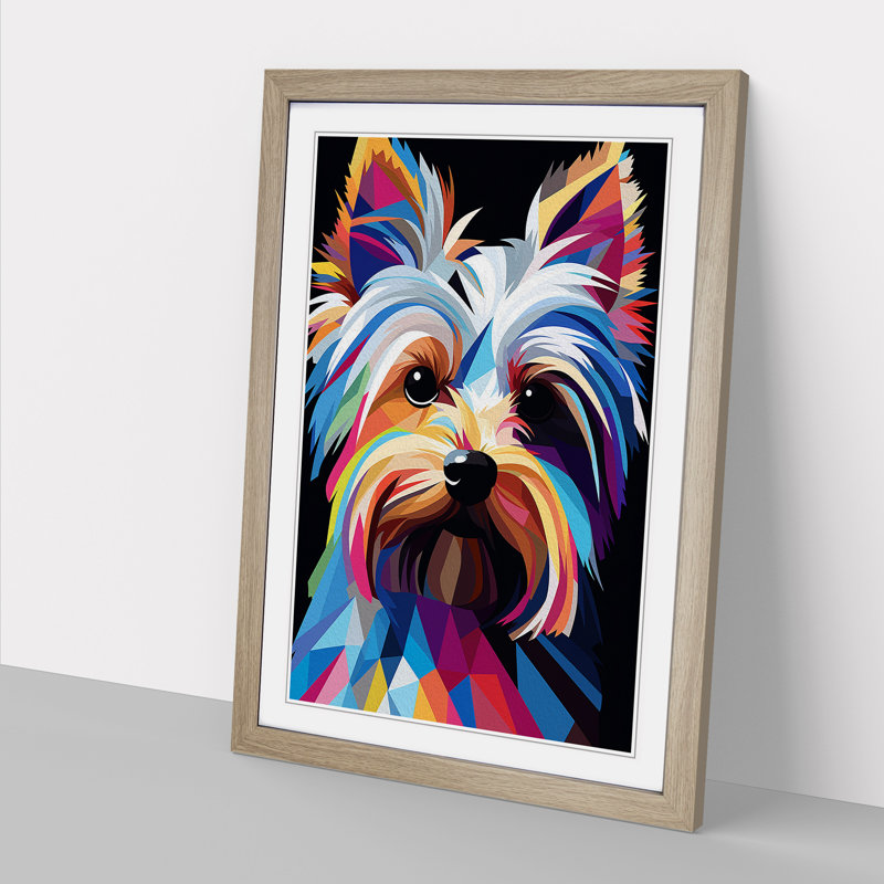 XYZ-FRM-V1223-1716 Yorkshire Terrier Constructivism No.2 1 Piece Single Picture Frame Wall Art, 46cm H x 34cm W x 2cm D, Oak