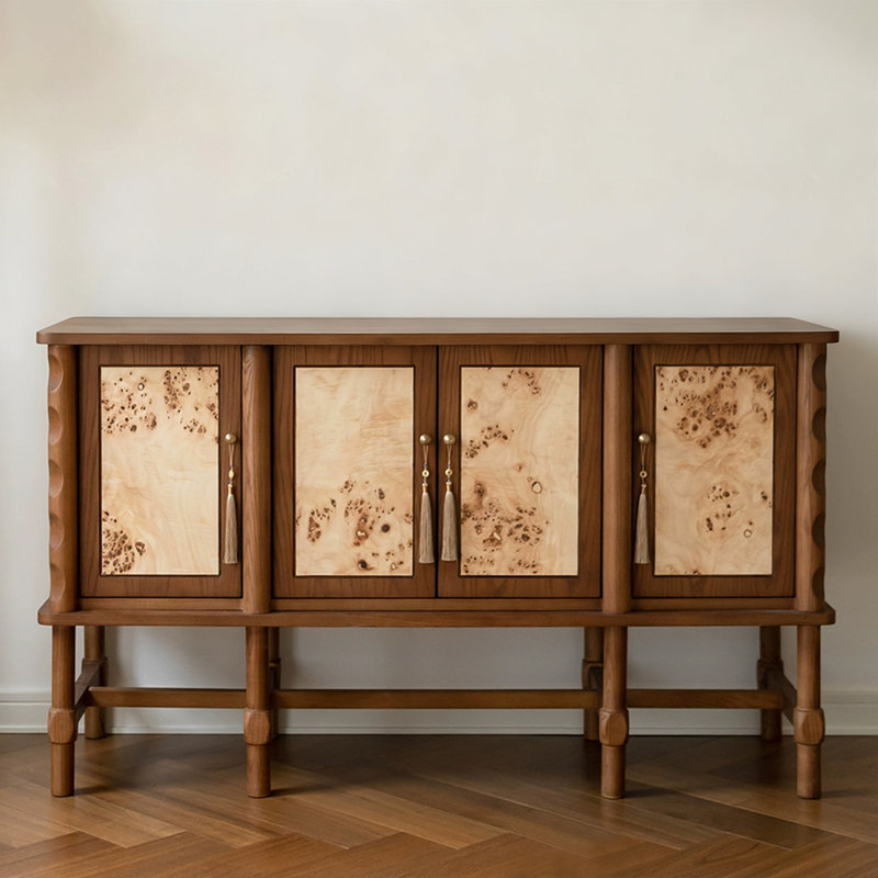 Buffet rétro en bois massif brun, H 31,5 po x l 62,99 po x P 17,72 po, Brun