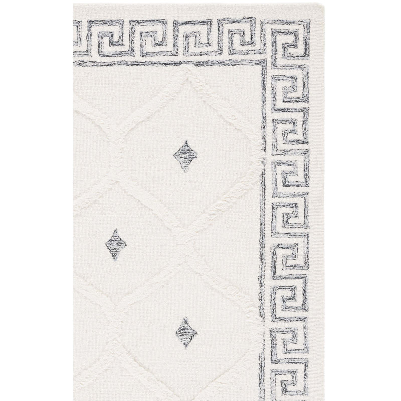 Tapis noir / ivoire en laine / coton touffeté à la main Dajanai, Rectangle 8 pi x 10 pi