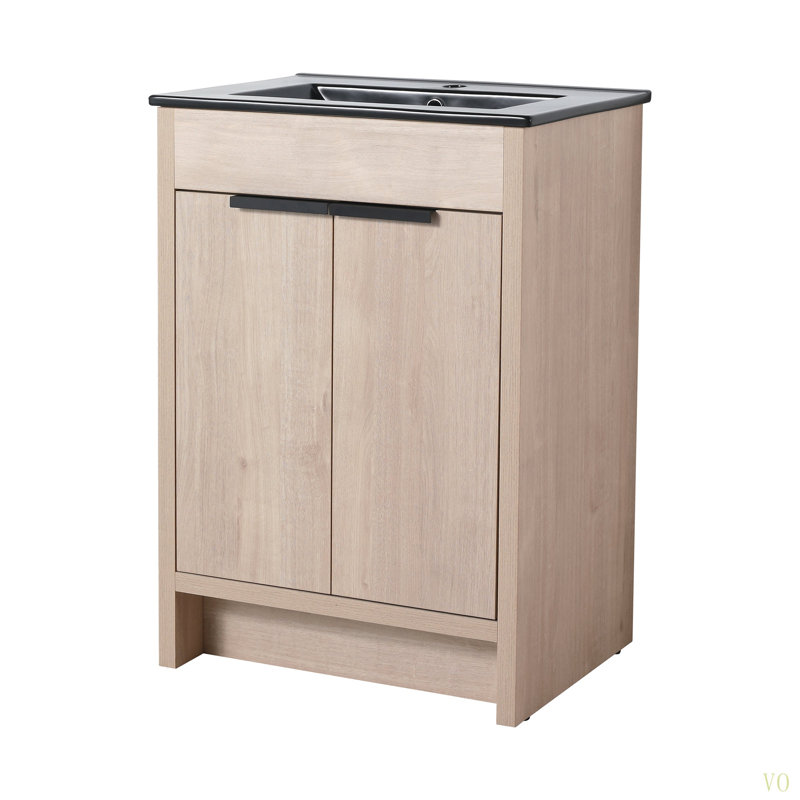 Meuble-lavabo autoportant de 24 po avec lavabo en céramique et 2 portes d'armoire à fermeture en douceur, 24"