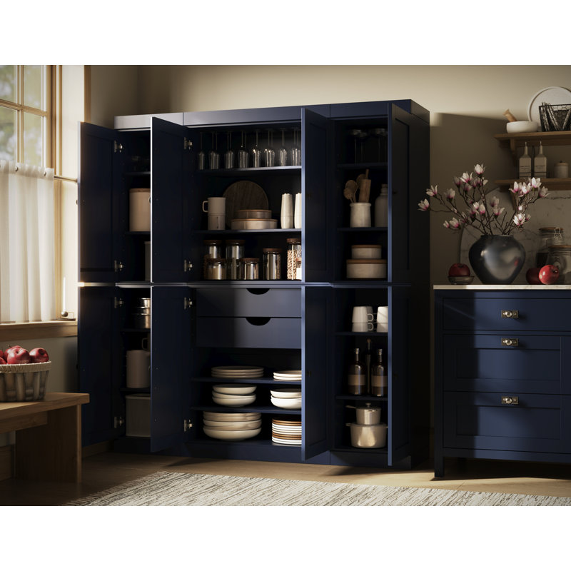Kyrrah 100% Solid Wood Tall Kitchen Pantry Cabinet with Doors & 2 Drawers, Adjustable Shelves, Modular Kitchen Storage Cabinet, 65" W x 71.5" H